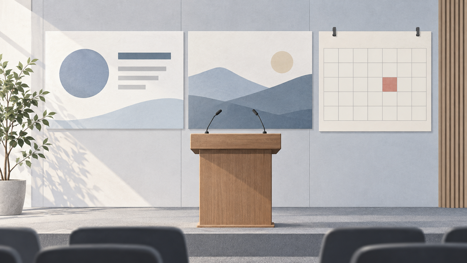 Abstract announcement scene with two geometric panels and one highlighted calendar day, representing the confirmed Apple announcement without showing a branded product.