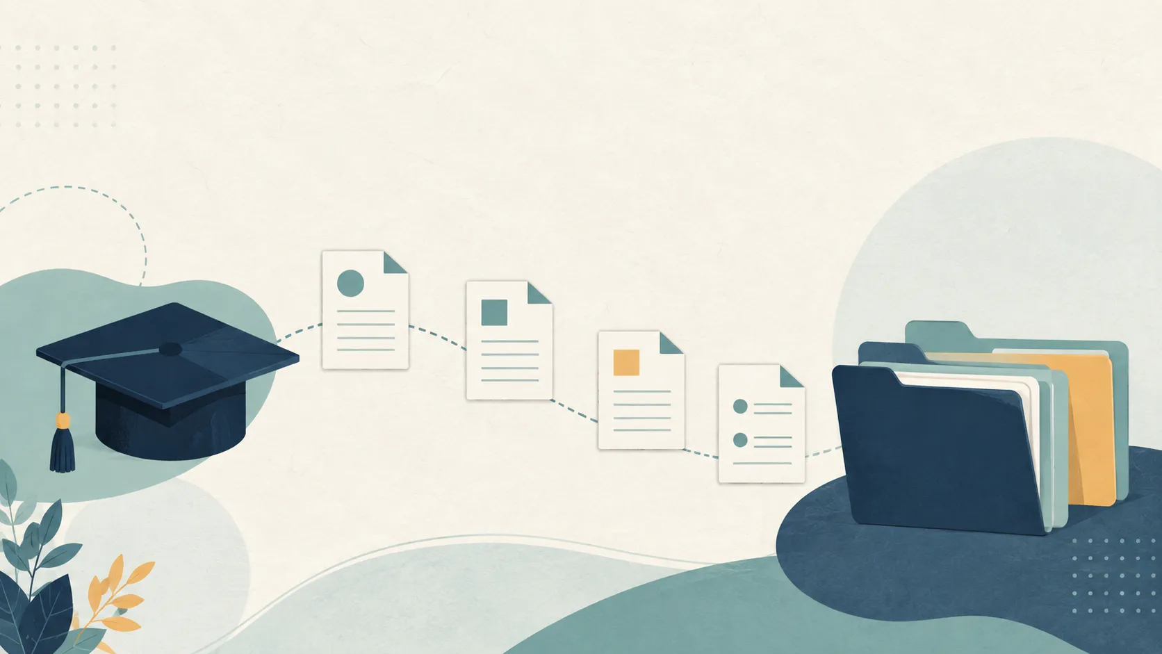Editorial illustration of student aid forms, school documents, and a clear checklist.