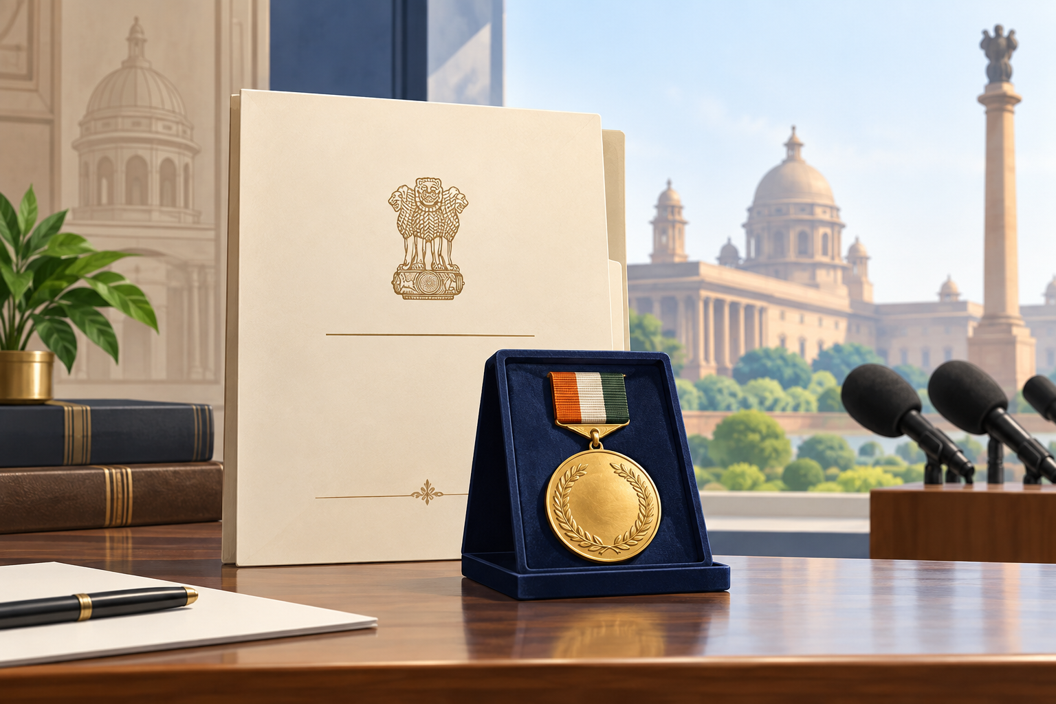 सफेद पृष्ठ-आकृति के पास दो अलग रूपरेखा-चिह्नों वाला शांत अमूर्त चित्र, जो घोषणा और बाद की पुष्टि को अलग पढ़ने का वैचारिक संकेत देता है।